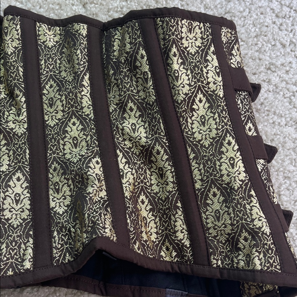 Steampunk Gothic Brown and Gold Under-bust Brocade Corset Top, NWOT, size 30 - Picture 5 of 11